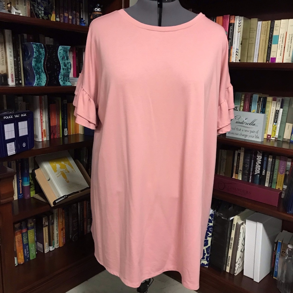 Pink ruffle sleeve sheath dress